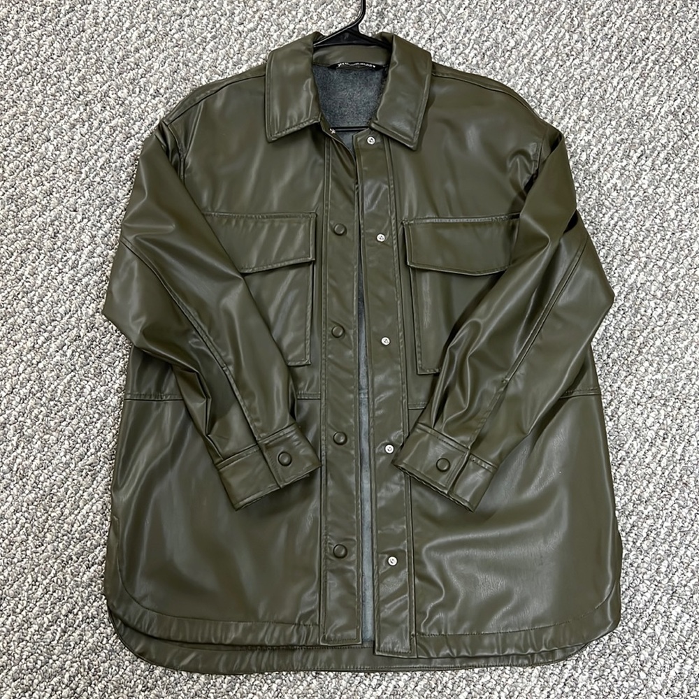 Olive leather overcoat